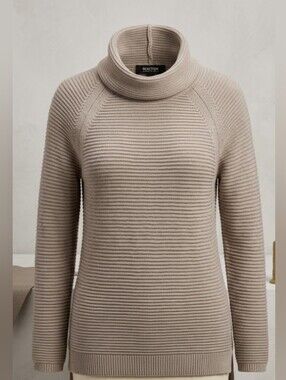 Kenneth Cole Women's Cream Ribbed Cowl Neck Sweater (Sz M) Cotton Cozy Neutral